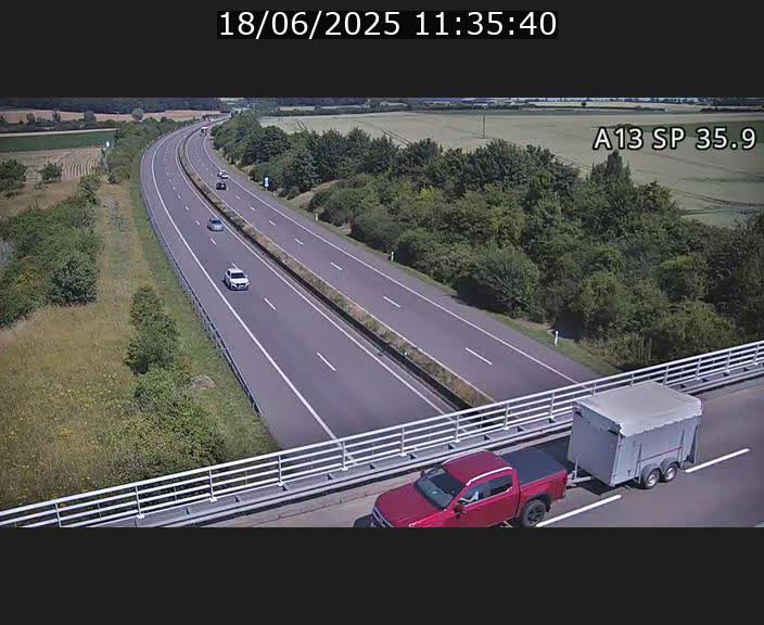Webcam trafic sur A13 à l'entrée ouest du tunnel Markusbierg à Remerschen. Vue orientée vers Mondorf-les-Bains.