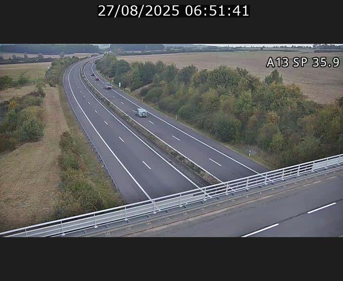 <h2>Webcam trafic sur A13 à l'entrée ouest du tunnel Markusbierg à Remerschen. Vue orientée vers Mondorf-les-Bains.</h2>