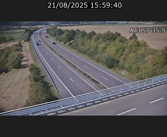 <h2>Webcam trafic sur A13 à l'entrée ouest du tunnel Markusbierg à Remerschen. Vue orientée vers Mondorf-les-Bains.</h2>