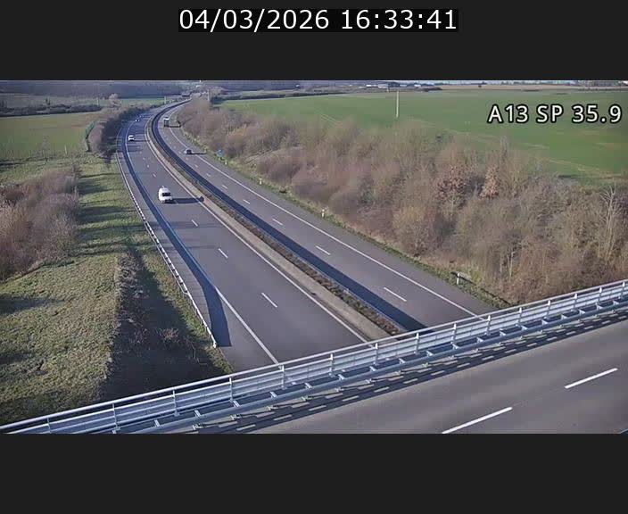 Webcam trafic sur A13 à l'entrée ouest du tunnel Markusbierg à Remerschen. Vue orientée vers Mondorf-les-Bains.
