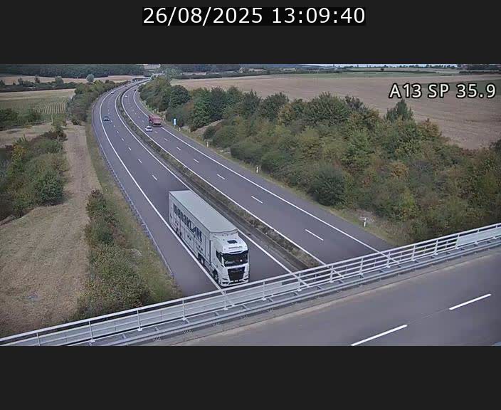 <h2>Webcam trafic sur A13 à l'entrée ouest du tunnel Markusbierg à Remerschen. Vue orientée vers Mondorf-les-Bains.</h2>