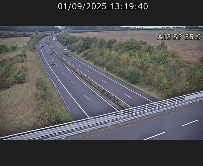<h2>Webcam trafic sur A13 à l'entrée ouest du tunnel Markusbierg à Remerschen. Vue orientée vers Mondorf-les-Bains.</h2>