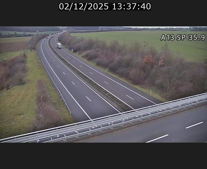 <h2>Webcam trafic sur A13 à l'entrée ouest du tunnel Markusbierg à Remerschen. Vue orientée vers Mondorf-les-Bains.</h2>