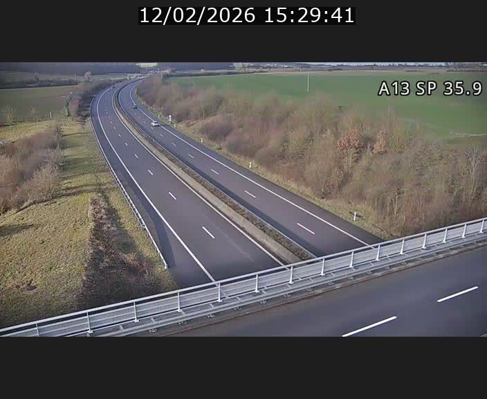 Webcam trafic sur A13 à l'entrée ouest du tunnel Markusbierg à Remerschen. Vue orientée vers Mondorf-les-Bains.