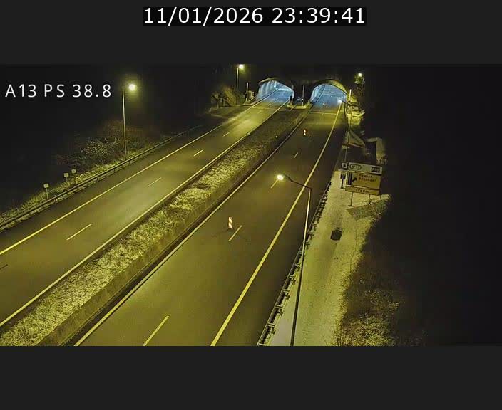Webcam autoroute A13 à l'entrée ouest du tunnel Markusbierg à Schengen. Vue orientée vers Mondorf-les-Bains