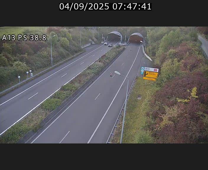 <h2>Webcam autoroute A13 à l'entrée ouest du tunnel Markusbierg à Schengen. Vue orientée vers Mondorf-les-Bains</h2>