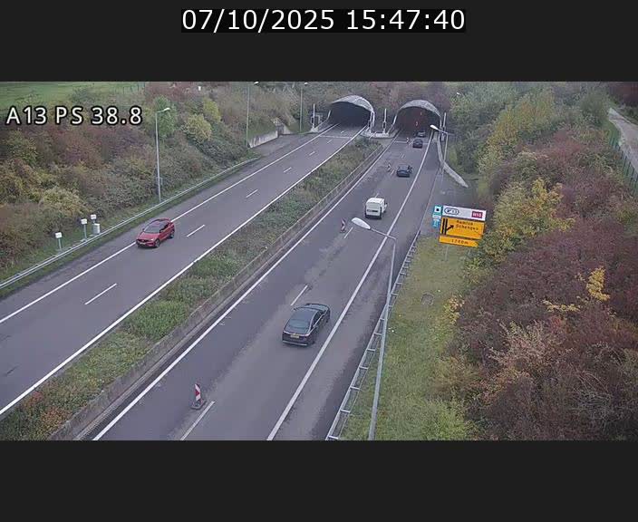 <h2>Webcam autoroute A13 à l'entrée ouest du tunnel Markusbierg à Schengen. Vue orientée vers Mondorf-les-Bains</h2>