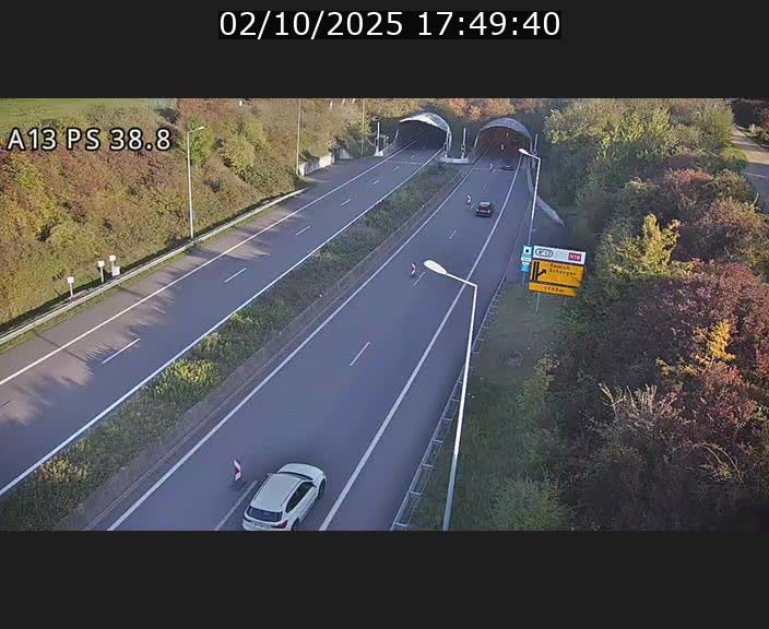 <h2>Webcam autoroute A13 à l'entrée ouest du tunnel Markusbierg à Schengen. Vue orientée vers Mondorf-les-Bains</h2>