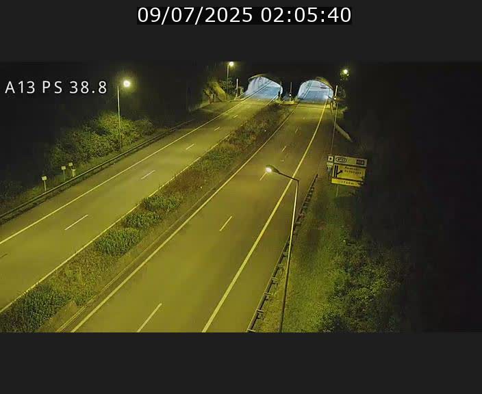 Webcam autoroute A13 à l'entrée ouest du tunnel Markusbierg à Schengen. Vue orientée vers Mondorf-les-Bains