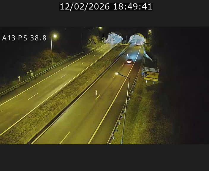 Webcam autoroute A13 à l'entrée ouest du tunnel Markusbierg à Schengen. Vue orientée vers Mondorf-les-Bains