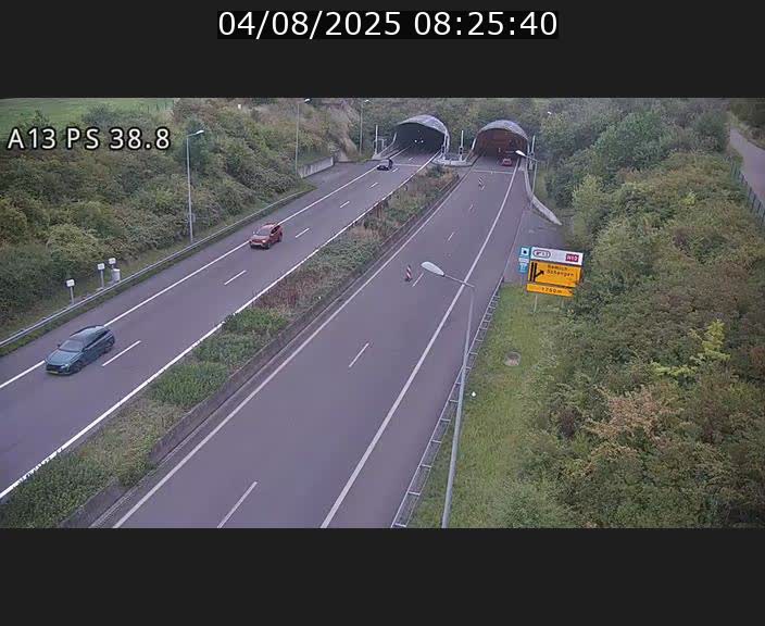 <h2>Webcam autoroute A13 à l'entrée ouest du tunnel Markusbierg à Schengen. Vue orientée vers Mondorf-les-Bains</h2>