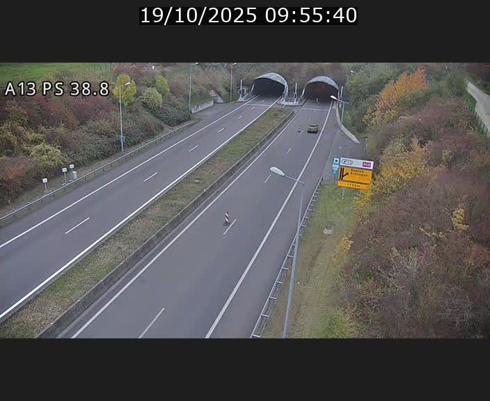 <h2>Webcam autoroute A13 à l'entrée ouest du tunnel Markusbierg à Schengen. Vue orientée vers Mondorf-les-Bains</h2>