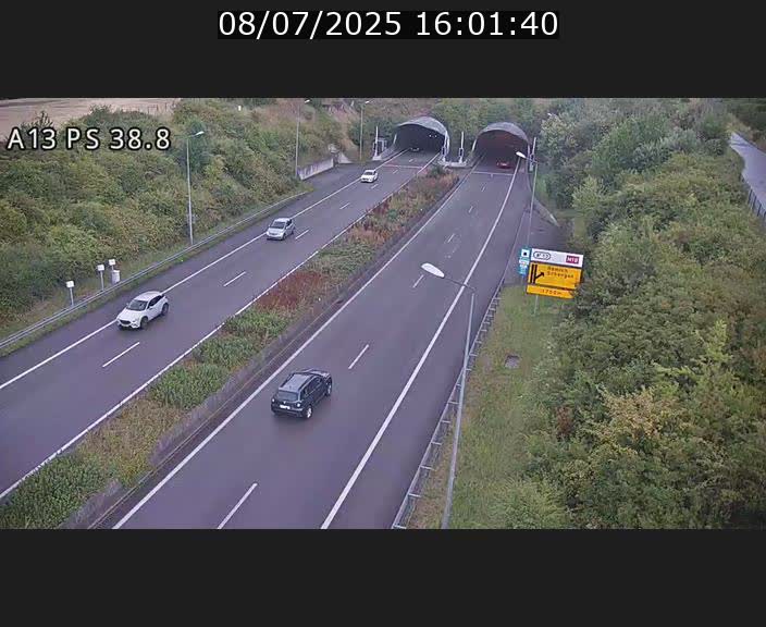 Webcam autoroute A13 à l'entrée ouest du tunnel Markusbierg à Schengen. Vue orientée vers Mondorf-les-Bains