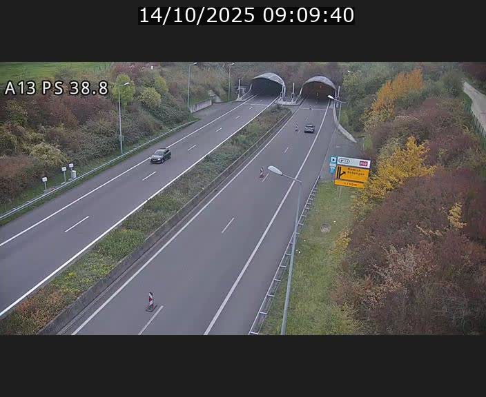 <h2>Webcam autoroute A13 à l'entrée ouest du tunnel Markusbierg à Schengen. Vue orientée vers Mondorf-les-Bains</h2>