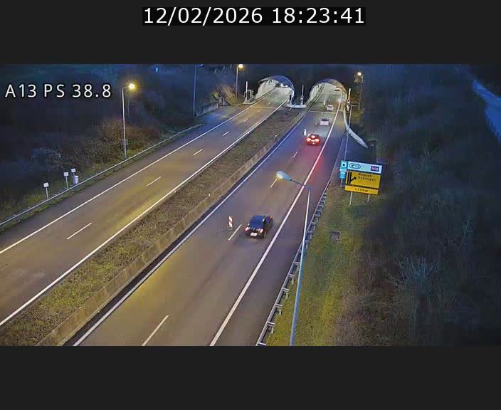 <h2>Webcam autoroute A13 à l'entrée ouest du tunnel Markusbierg à Schengen. Vue orientée vers Mondorf-les-Bains</h2>