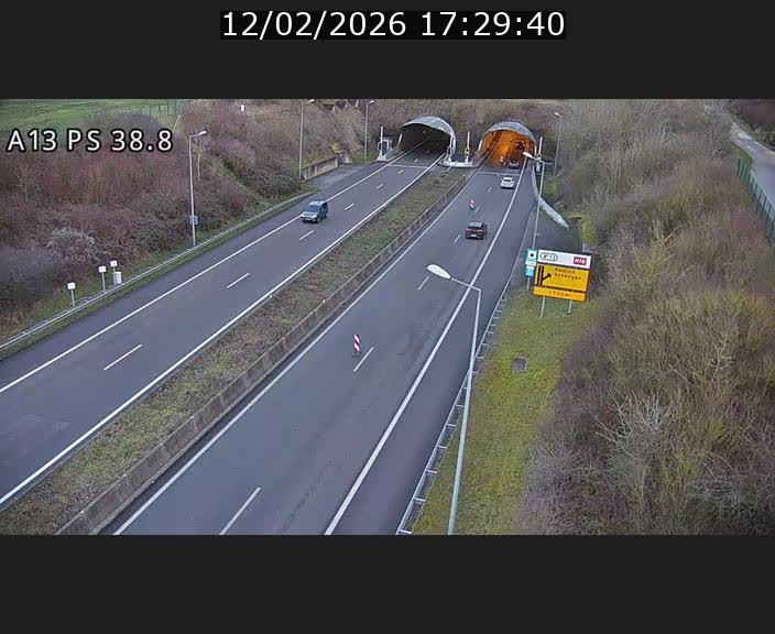 <h2>Webcam autoroute A13 à l'entrée ouest du tunnel Markusbierg à Schengen. Vue orientée vers Mondorf-les-Bains</h2>