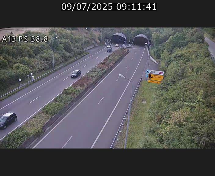 <h2>Webcam autoroute A13 à l'entrée ouest du tunnel Markusbierg à Schengen. Vue orientée vers Mondorf-les-Bains</h2>