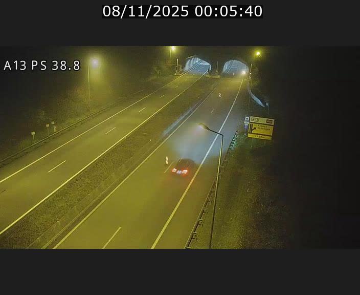 Webcam autoroute A13 à l'entrée ouest du tunnel Markusbierg à Schengen. Vue orientée vers Mondorf-les-Bains