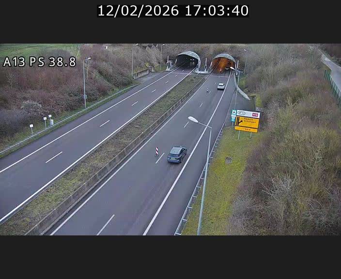 <h2>Webcam autoroute A13 à l'entrée ouest du tunnel Markusbierg à Schengen. Vue orientée vers Mondorf-les-Bains</h2>