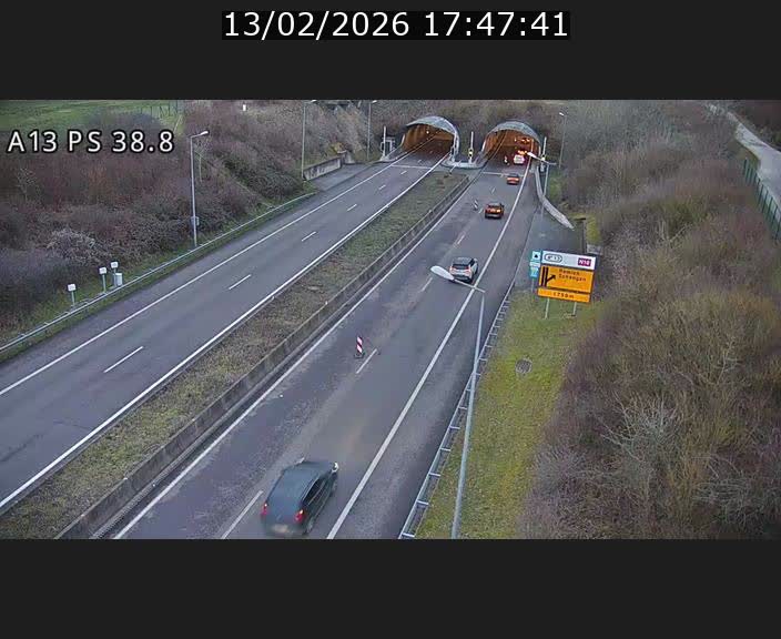 <h2>Webcam autoroute A13 à l'entrée ouest du tunnel Markusbierg à Schengen. Vue orientée vers Mondorf-les-Bains</h2>