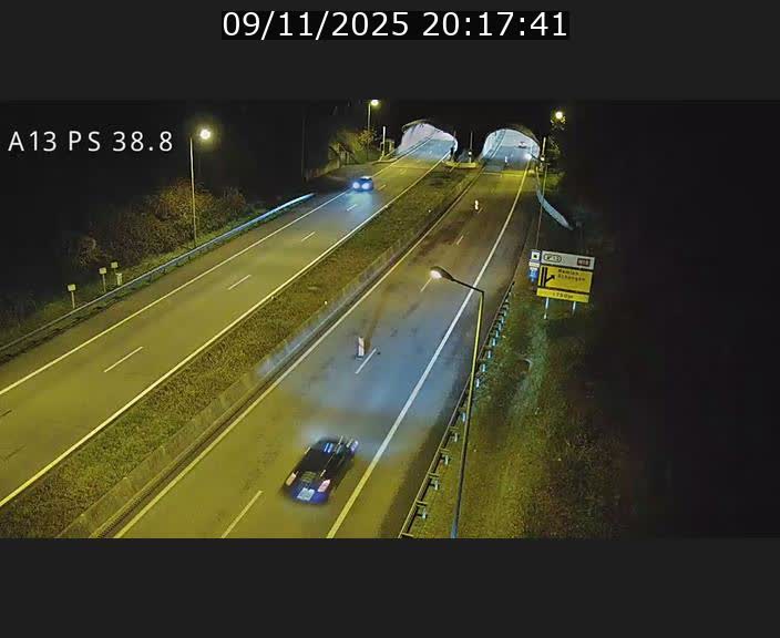 Webcam autoroute A13 à l'entrée ouest du tunnel Markusbierg à Schengen. Vue orientée vers Mondorf-les-Bains