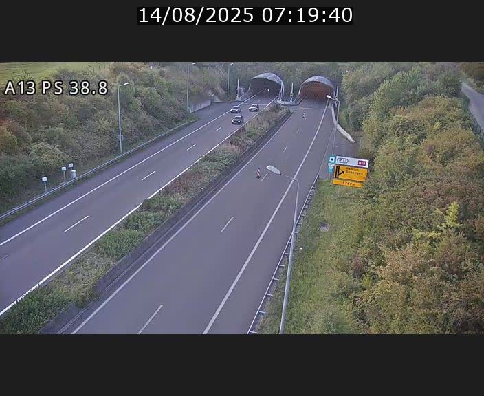 <h2>Webcam autoroute A13 à l'entrée ouest du tunnel Markusbierg à Schengen. Vue orientée vers Mondorf-les-Bains</h2>