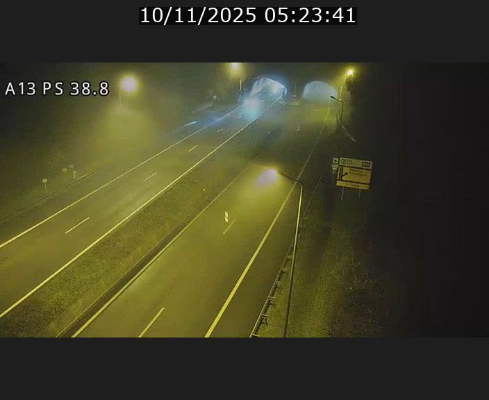 Webcam autoroute A13 à l'entrée ouest du tunnel Markusbierg à Schengen. Vue orientée vers Mondorf-les-Bains