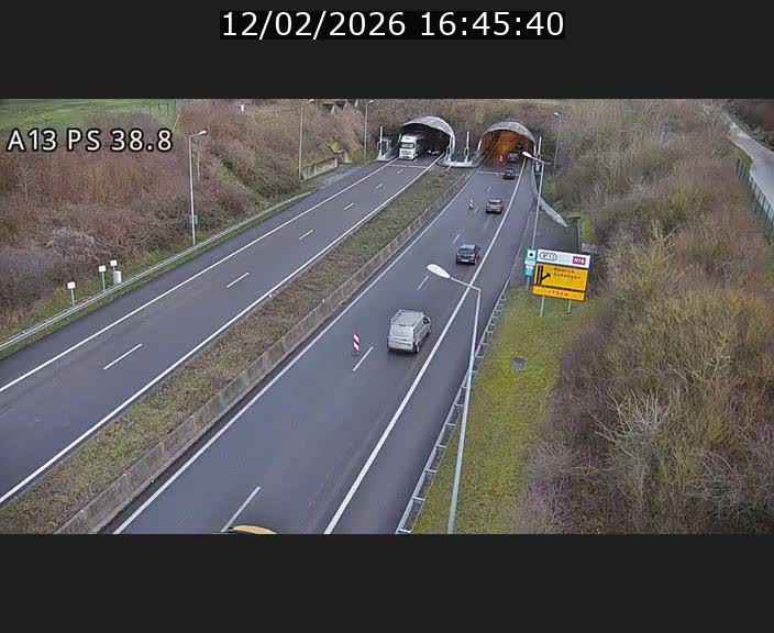 <h2>Webcam autoroute A13 à l'entrée ouest du tunnel Markusbierg à Schengen. Vue orientée vers Mondorf-les-Bains</h2>