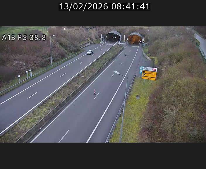 Webcam autoroute A13 à l'entrée ouest du tunnel Markusbierg à Schengen. Vue orientée vers Mondorf-les-Bains