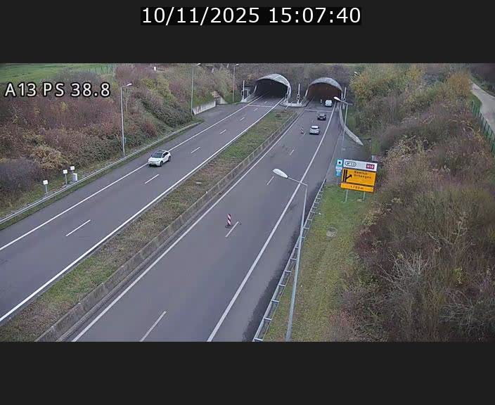 <h2>Webcam autoroute A13 à l'entrée ouest du tunnel Markusbierg à Schengen. Vue orientée vers Mondorf-les-Bains</h2>
