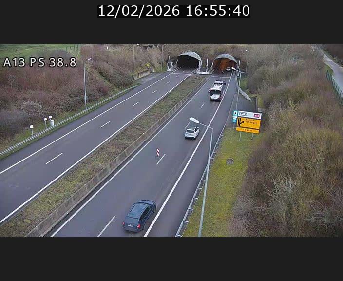 <h2>Webcam autoroute A13 à l'entrée ouest du tunnel Markusbierg à Schengen. Vue orientée vers Mondorf-les-Bains</h2>