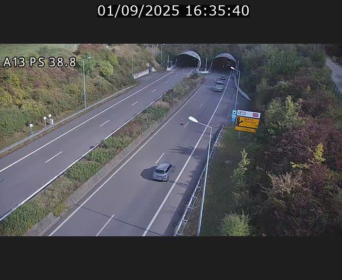 <h2>Webcam autoroute A13 à l'entrée ouest du tunnel Markusbierg à Schengen. Vue orientée vers Mondorf-les-Bains</h2>