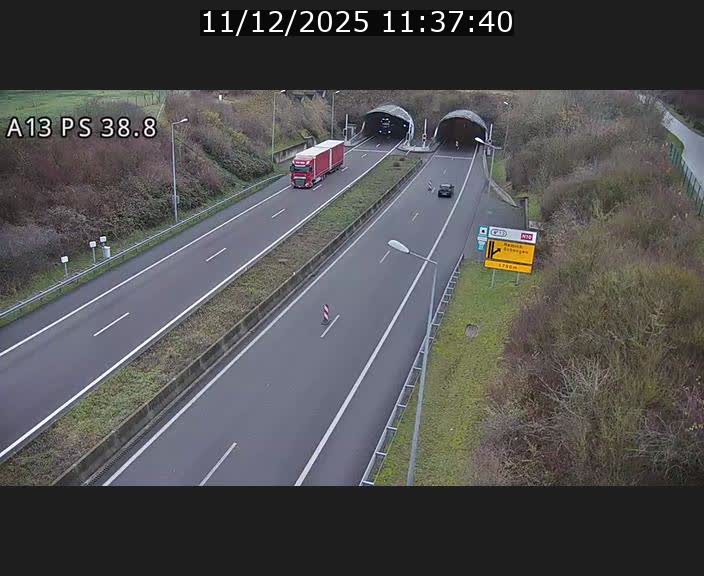 <h2>Webcam autoroute A13 à l'entrée ouest du tunnel Markusbierg à Schengen. Vue orientée vers Mondorf-les-Bains</h2>