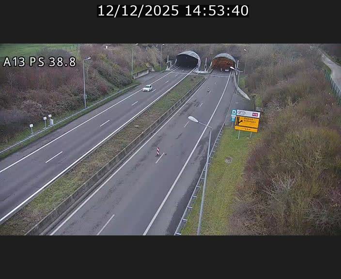 <h2>Webcam autoroute A13 à l'entrée ouest du tunnel Markusbierg à Schengen. Vue orientée vers Mondorf-les-Bains</h2>