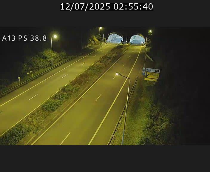 Webcam autoroute A13 à l'entrée ouest du tunnel Markusbierg à Schengen. Vue orientée vers Mondorf-les-Bains