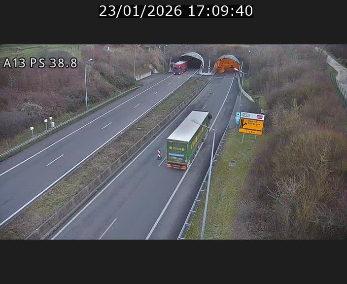 <h2>Webcam autoroute A13 à l'entrée ouest du tunnel Markusbierg à Schengen. Vue orientée vers Mondorf-les-Bains</h2>
