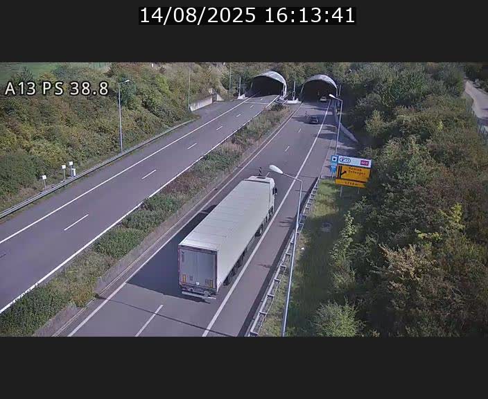 <h2>Webcam autoroute A13 à l'entrée ouest du tunnel Markusbierg à Schengen. Vue orientée vers Mondorf-les-Bains</h2>