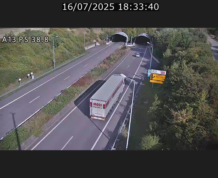 <h2>Webcam autoroute A13 à l'entrée ouest du tunnel Markusbierg à Schengen. Vue orientée vers Mondorf-les-Bains</h2>