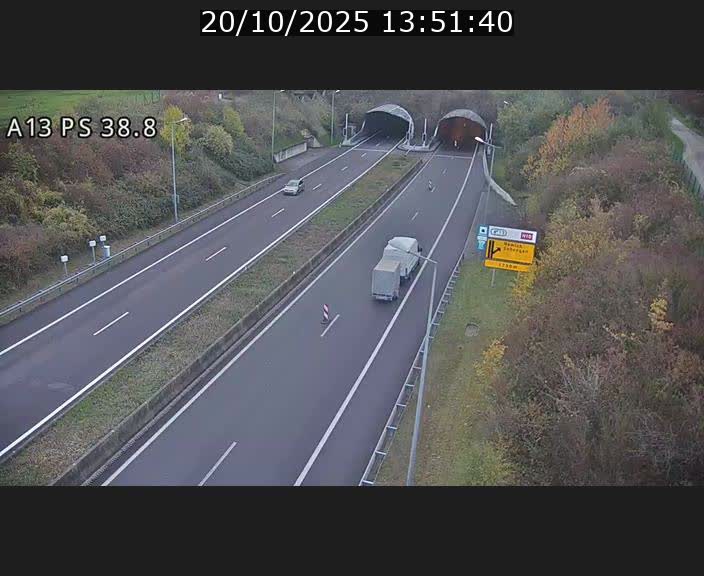 <h2>Webcam autoroute A13 à l'entrée ouest du tunnel Markusbierg à Schengen. Vue orientée vers Mondorf-les-Bains</h2>