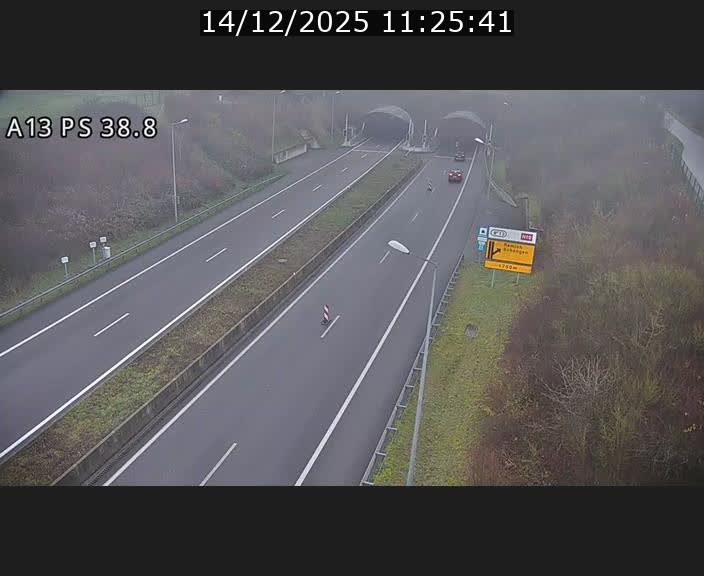 <h2>Webcam autoroute A13 à l'entrée ouest du tunnel Markusbierg à Schengen. Vue orientée vers Mondorf-les-Bains</h2>