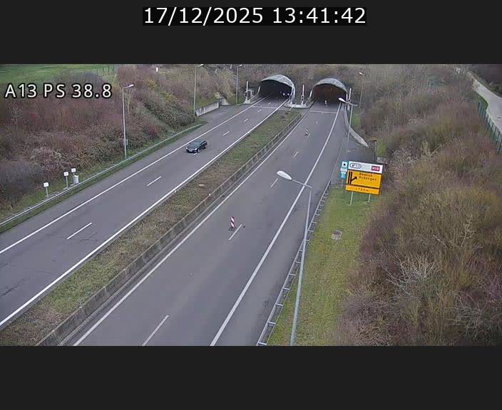 <h2>Webcam autoroute A13 à l'entrée ouest du tunnel Markusbierg à Schengen. Vue orientée vers Mondorf-les-Bains</h2>