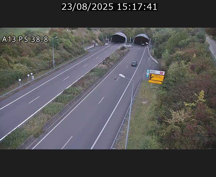 <h2>Webcam autoroute A13 à l'entrée ouest du tunnel Markusbierg à Schengen. Vue orientée vers Mondorf-les-Bains</h2>
