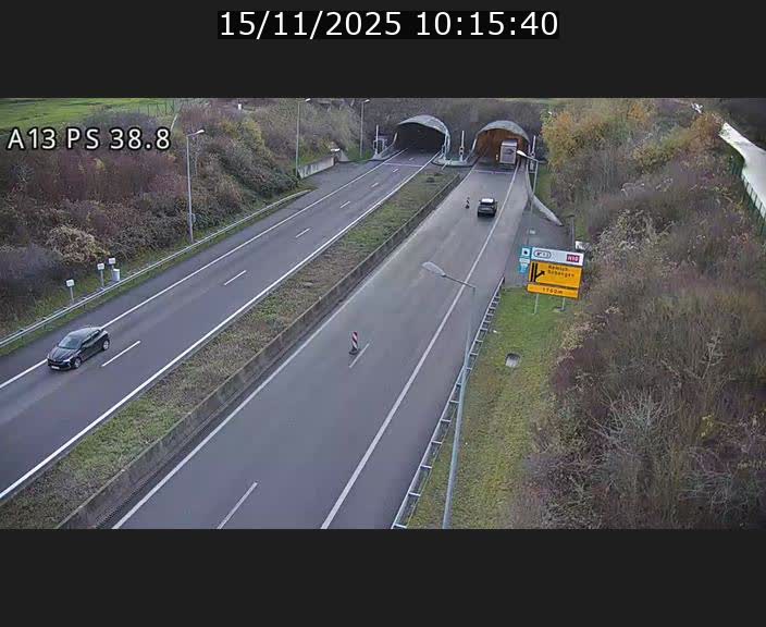 Webcam autoroute A13 à l'entrée ouest du tunnel Markusbierg à Schengen. Vue orientée vers Mondorf-les-Bains