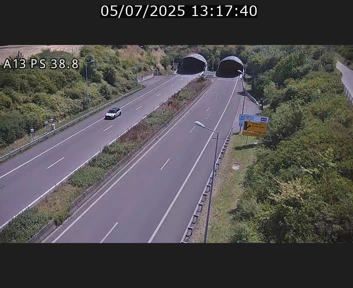 Webcam autoroute A13 à l'entrée ouest du tunnel Markusbierg à Schengen. Vue orientée vers Mondorf-les-Bains