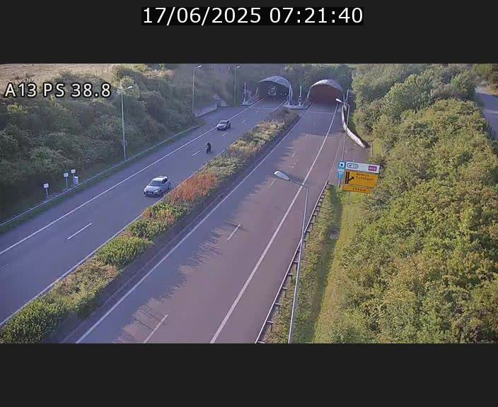 Webcam autoroute A13 à l'entrée ouest du tunnel Markusbierg à Schengen. Vue orientée vers Mondorf-les-Bains