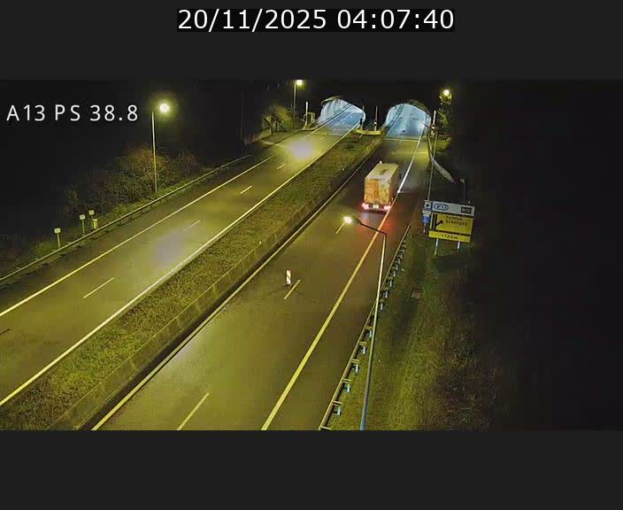 Webcam autoroute A13 à l'entrée ouest du tunnel Markusbierg à Schengen. Vue orientée vers Mondorf-les-Bains