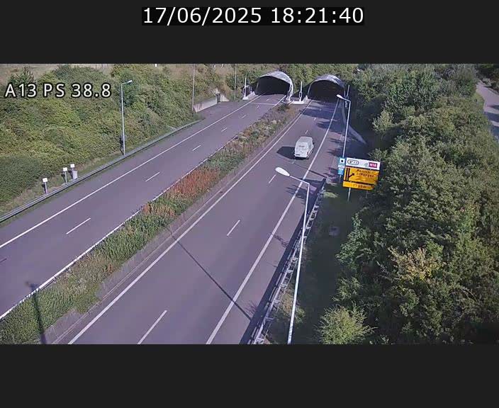 Webcam autoroute A13 à l'entrée ouest du tunnel Markusbierg à Schengen. Vue orientée vers Mondorf-les-Bains