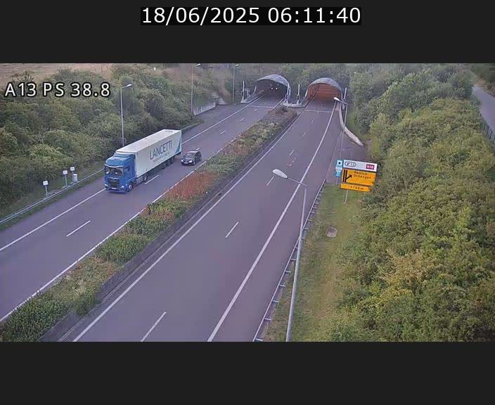 <h2>Webcam autoroute A13 à l'entrée ouest du tunnel Markusbierg à Schengen. Vue orientée vers Mondorf-les-Bains</h2>