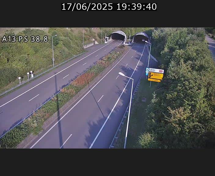 <h2>Webcam autoroute A13 à l'entrée ouest du tunnel Markusbierg à Schengen. Vue orientée vers Mondorf-les-Bains</h2>