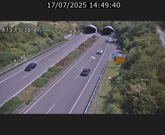 <h2>Webcam autoroute A13 à l'entrée ouest du tunnel Markusbierg à Schengen. Vue orientée vers Mondorf-les-Bains</h2>